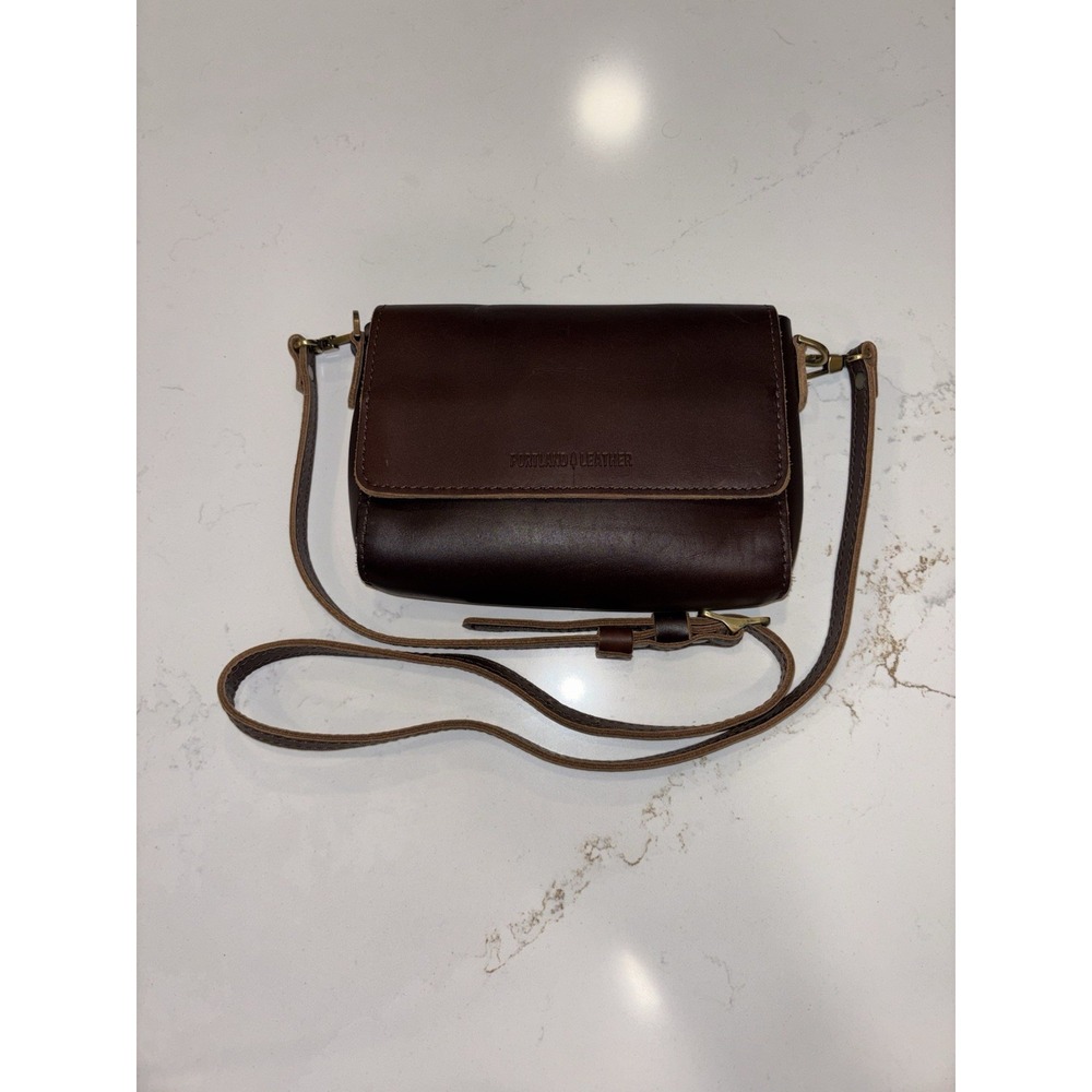 Portland Leather Goods Dark Brown Leather Crossbody Flap Bag Gold Hardware 8x6x2